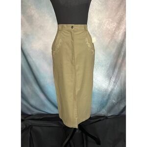 Together‎ Vintage 90s Olive Green Midi Skirt Embroidered Pockets Size 6